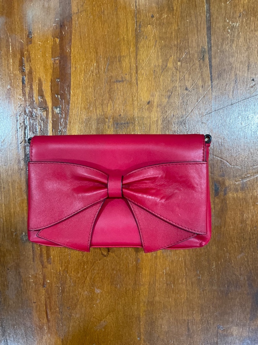 Kate Spade New York Red Smooth Leather Bow Crossbody Bag Flap Clutch - Picture 2 of 11